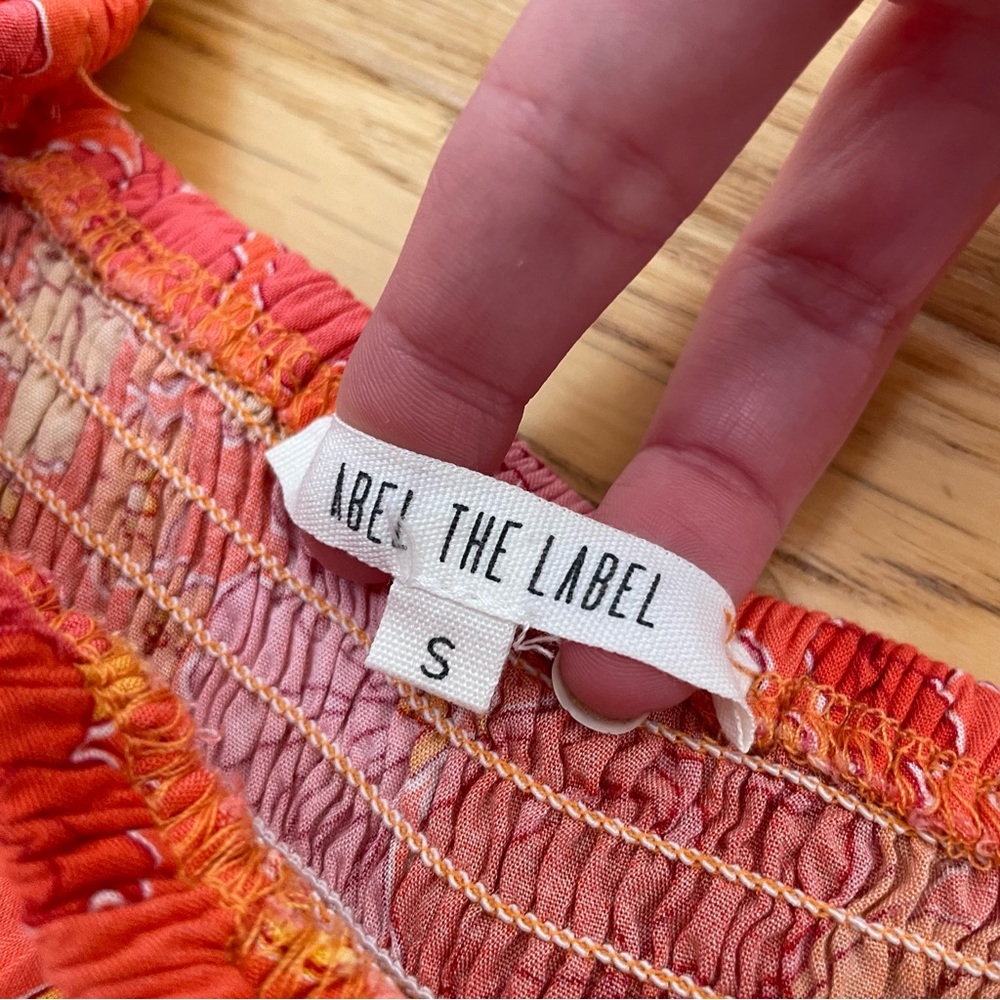 Abel the Label Off The Shoulder Ruffle Maxi Dress Pink Orange Floral Size Small - Picture 6 of 10
